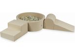 Parco Giochi In Schiuma Con Vasca Rotonda 90X30 Beige + 200 Palline: Trasparente, Oro Chiaro, Opalescente