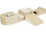 Parco Giochi In Schiuma Con Ponte E Piscina Micro Velvet Soft Beige + 100 Palline: Oro Chiaro, Argento, Madreperla, Trasparente