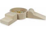 Parco Giochi In Schiuma Con Vasca Rotonda 90X30 Beige + 200 Palline: Trasparenti, Opalescenti, Oro Chiaro, Beige