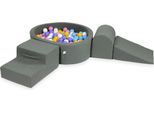 Parco Giochi In Schiuma Con Vasca Rotonda 90X30 Grigio + 200 Palline: Azzurro, Giallo, Screziato, Rosa Cipria, Bianco