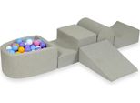 Parco Giochi In Schiuma Con Collina E Micro Piscina, Grigio Chiaro + 100 Palline: Azzurro, Giallo, Screziato, Rosa Cipria, Bianco