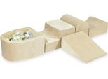Parco Giochi In Schiuma Con Collina E Piscina Micro Velvet Soft Beige + 100 Palline: Oro Chiaro, Argento, Madreperla, Trasparente