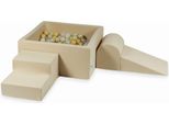 Parco Giochi In Schiuma Con Vasca Quadrata 90X90X40 Beige + 400 Palline: Trasparenti, Opalescenti, Oro Chiaro, Beige