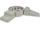 Parco Giochi In Schiuma Con Vasca Rotonda 90X30 Grigio Chiaro + 200 Palline: Madreperla, Argento, Rosa Chiaro