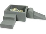 Parco Giochi In Schiuma Con Vasca Quadrata 90X90X40 Grigio + 400 Palline: Oro Chiaro, Madreperla, Argento, Trasparente