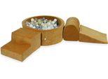 Parco Giochi In Schiuma Con Vasca Rotonda 90X30 Velvet Soft Caramel + 200 Palline: Trasparente, Bianco, Madreperla, Grigio, Oro Chiaro