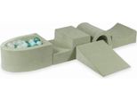 Parco Giochi In Schiuma Con Ponte E Piscina Micro Velvet Soft Light Mint + 100 Palline: Menta Chiara, Iridescente, Turchese Metallizzato