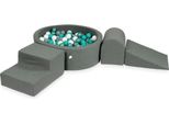 Parco Giochi In Schiuma Con Vasca Rotonda 90X30 Grigio + 200 Palline: Turchese Metallizzato, Turchese, Grigio, Bianco