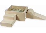 Parco Giochi In Schiuma Con Vasca Quadrata 90X90X40 Beige + 400 Palline: Trasparenti, Oro Chiaro, Opalescenti