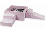 Parco Giochi In Schiuma Con Piscina Quadrata 90X90X40 Velvet Soft Light Pink + 400 Palline: Perla, Rosa Chiaro, Grafite Metallizzata