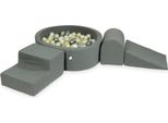 Parco Giochi In Schiuma Con Vasca Rotonda 90X30 Grigio + 200 Palline: Oro Chiaro, Madreperla, Argento, Trasparente