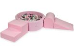 Parco Giochi In Schiuma Con Piscina Rotonda 90X30 Rosa Cipria + 200 Palline: Madreperla, Argento, Rosa Chiaro