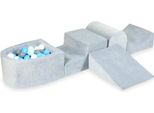 Parco Giochi In Schiuma Con Collina E Piscina Micro Velvet Soft Grigio Chiaro + 100 Palline: Grigio, Bianco, Azzurro, Menta Chiaro