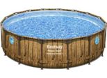 Set Completo Per Piscina Fuori Terra Bestway® Power Steel™ Swim Vista Series™ Con Pompa Filtro Ø 488 X 122 Cm, Effetto Legno (Pino), Rotonda