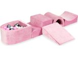 Parco Giochi In Schiuma Con Ponte E Piscina Micro Velvet Soft Pink + 100 Palline: Perla, Argento, Rosa Cipria