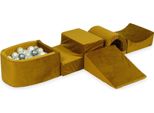 Parco Giochi In Schiuma Con Ponte E Piscina Micro Velvet Gold + 100 Palline: Oro Chiaro, Madreperla, Argento, Trasparente