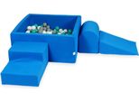 Parco Giochi In Schiuma Con Vasca Quadrata 90X90X40 Blu + 400 Palline: Turchese, Bianco, Grigio