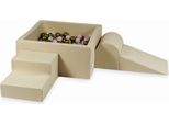 Parco Giochi In Schiuma Con Vasca Quadrata 90X90X40 Beige + 400 Palline: Madreperla, Rosa Chiaro, Oro Vecchio