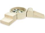 Parco Giochi In Schiuma Con Vasca Rotonda 90X30 Velvet Soft Beige + 200 Palline: Oro Chiaro, Argento, Madreperla, Trasparente