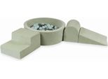 Parco Giochi In Schiuma Con Piscina Rotonda 90X30 Velvet Soft Light Mint + 200 Palline: Perla, Menta Chiara, Grafite Metallizzata