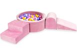 Parco Giochi In Schiuma Con Piscina Rotonda 90X30 Velvet Soft Pink + 200 Palline: Erica, Giallo, Rosa Cipria, Perla