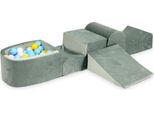 Parco Giochi In Schiuma Con Collina E Piscina Micro Velvet Grigio + 100 Palline: Menta Chiaro, Rosa Chiaro, Azzurro, Madreperla, Giallo