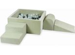 Parco Giochi In Schiuma Con Piscina Quadrata 90X90X40 Velvet Soft Light Mint + 400 Palline: Perla, Menta Chiara, Grafite Metallizzata