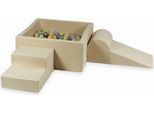 Parco Giochi In Schiuma Con Vasca Quadrata 90X90X40 Beige + 400 Palline: Trasparenti, Opalescenti, Oro Chiaro, Argento, Beige