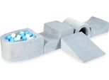 Parco Giochi In Schiuma Con Ponte E Piscina Micro Velvet Soft Grigio Chiaro + 100 Palline: Grigio, Bianco, Azzurro, Menta Chiaro