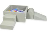 Parco Giochi In Schiuma Con Vasca Quadrata 90X90X40 Grigio Chiaro + 400 Palline: Azzurro, Giallo, Screziato, Rosa Cipria, Bianco