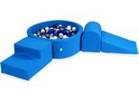 Parco Giochi In Schiuma Con Vasca Rotonda 90X30 Blu + 200 Palline: Blu, Argento, Bianco