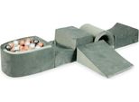 Parco Giochi In Schiuma Con Ponte E Piscina Micro Velvet Grigio + 100 Palline: Argento, Perla, Oro Rosa
