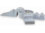 Parco Giochi In Schiuma Con Vasca Rotonda 90X30 Velvet Soft Grigio Chiaro + 5 Elementi + 200 Palline: Trasparente, Madreperla, Oro Chiaro