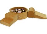 Parco Giochi In Schiuma Con Piscina Rotonda 90X30 Velvet Soft Caramel + 200 Palline: Oro Antico, Rosa Chiaro, Madreperla