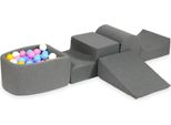 Parco Giochi In Schiuma Con Collina E Piscina, Grigio Micro + 100 Palline: Azzurro, Giallo, Erica, Rosa Cipria, Bianco