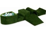 Parco Giochi In Schiuma Con Ponte E Piscina Micro Velvet Soft Olive + 100 Palline: Trasparente, Madreperla, Turchese Metallizzato