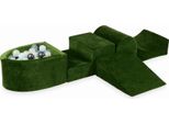Parco Giochi In Schiuma Con Collina E Piscina Micro Velvet Soft Olive + 100 Palline: Trasparente, Menta, Grafite Metallizzato, Opalescente