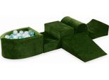 Parco Giochi In Schiuma Con Collina E Piscina Micro Velvet Soft Olive + 100 Palline: Trasparente, Madreperla, Turchese Metallizzato