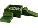Parco Giochi In Schiuma Con Vasca Quadrata 90X90X40 Velvet Soft Olive + 400 Palline: Madreperla, Argento, Oro, Turchese Metallizzato