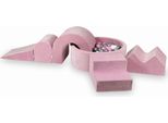 Parco Giochi In Schiuma Con Vasca Rotonda 90X30 Velvet Soft Pink + 5 Elementi + 200 Palline: Trasparente, Bianco, Argento, Rosa Cipria