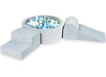 Parco Giochi In Schiuma Con Piscina Rotonda 90X30 Velvet Soft Grigio Chiaro + 200 Palline: Grigio, Bianco, Azzurro, Menta Chiaro
