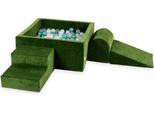 Parco Giochi In Schiuma Con Vasca Quadrata 90X90X40 Velvet Soft Olive + 400 Palline: Trasparente, Madreperla, Turchese Metallizzato