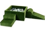 Parco Giochi In Schiuma Con Vasca Quadrata 90X90X40 Velvet Soft Olive + 400 Palline: Trasparente, Menta, Grafite Metallizzato, Opalescente