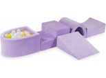 Parco Giochi In Schiuma Con Ponte E Piscina Micro Velvet Soft Purple + 100 Palline: Madreperla, Rosa Chiaro, Giallo, Menta Chiaro