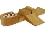 Parco Giochi In Schiuma Con Collina E Piscina Micro Velvet Soft Caramel + 100 Palline: Oro Antico, Rosa Chiaro, Madreperla