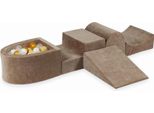 Parco Giochi In Schiuma Con Collina E Piscina Micro Velvet Soft Dark Beige + 100 Palline: Trasparente, Bianco, Beige, Oro