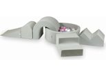 Parco Giochi In Schiuma Con Vasca Rotonda 90X30 Grigio Chiaro + 5 Elementi + 200 Palline: Trasparente, Bianco, Grigio, Rosa Cipria