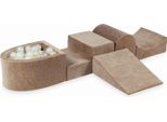 Parco Giochi In Schiuma Con Collina E Piscina Micro Velvet Soft Dark Beige + 100 Palline: Trasparente, Bianco, Madreperla, Oro Chiaro, Opalescente