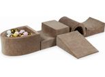 Parco Giochi In Schiuma Con Ponte E Piscina Micro Velvet Soft Dark Beige + 100 Palline: Bianco, Rosa Chiaro, Beige, Oro Antico