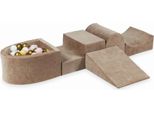 Parco Giochi In Schiuma Con Collina E Piscina Micro Velvet Soft Dark Beige + 100 Palline: Bianco, Rosa Chiaro, Beige, Oro Antico